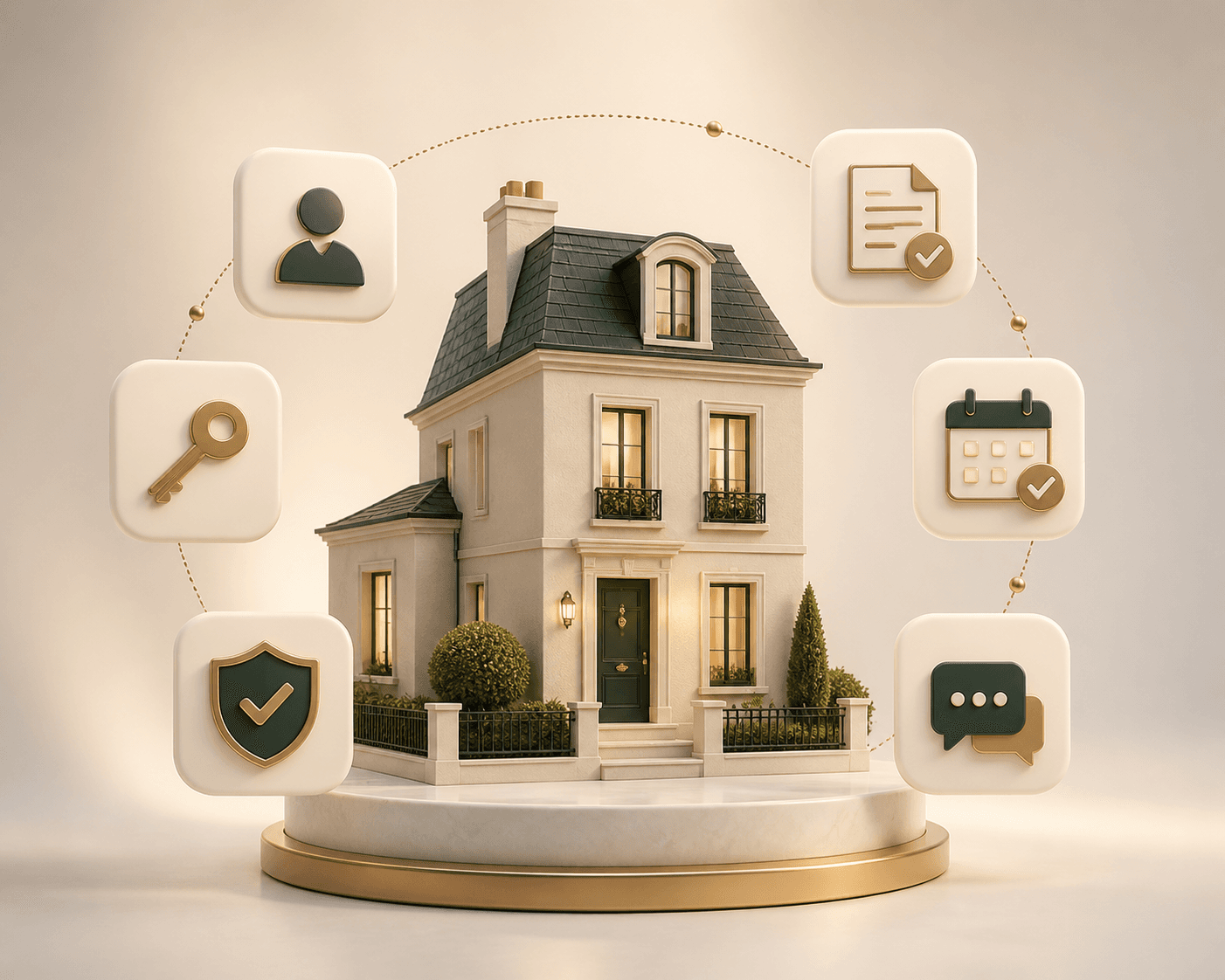 Maison premium entourée d’icônes TrustLoc pour propriétaires