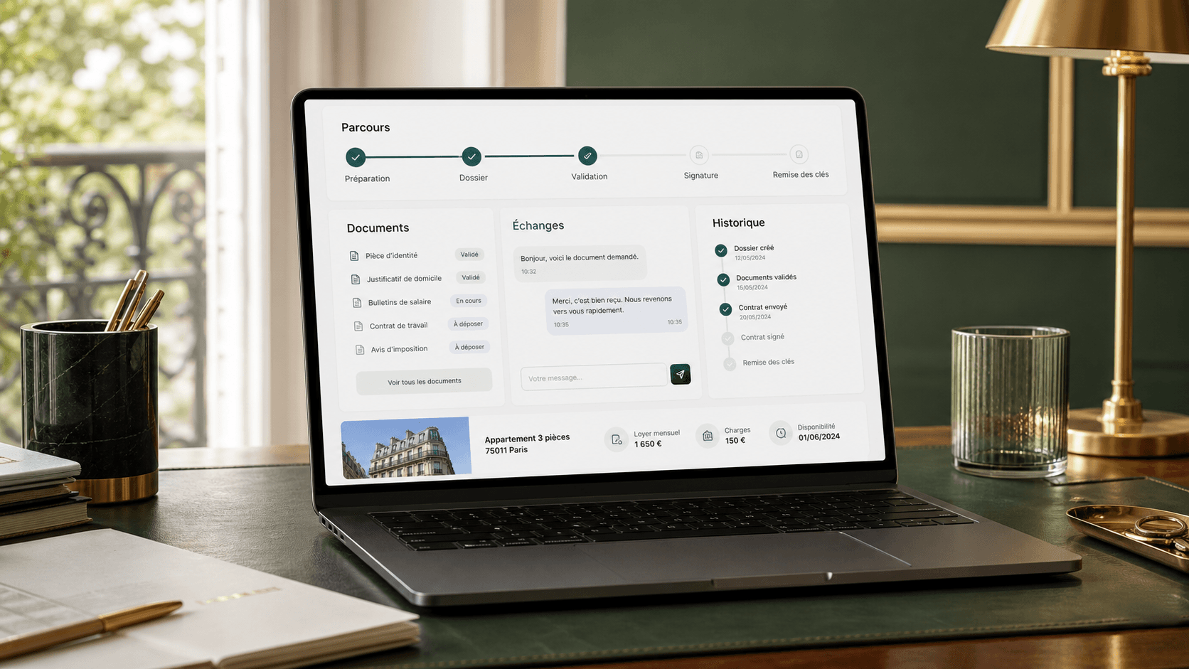 Interface TrustLoc locataire affichée sur un ordinateur portable